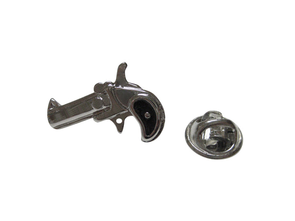 Black and silver toned hand gun lapel pin