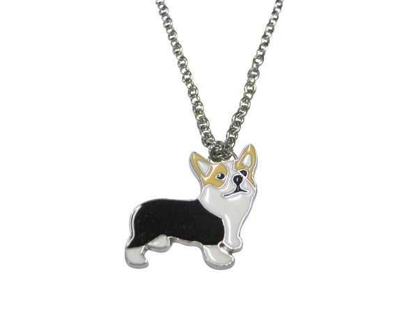Black and Beige Toned Corgi Dog Pendant Necklace