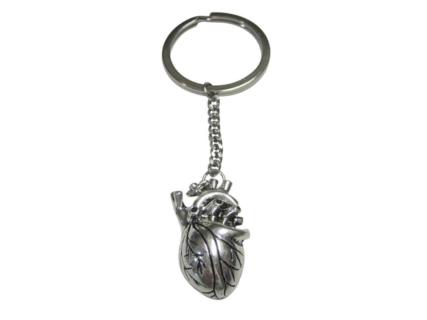 Black and Silver Toned Large Anatomical Heart Pendant Keychain