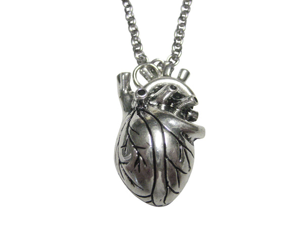 Black and Silver Toned Large Anatomical Heart Pendant Necklace