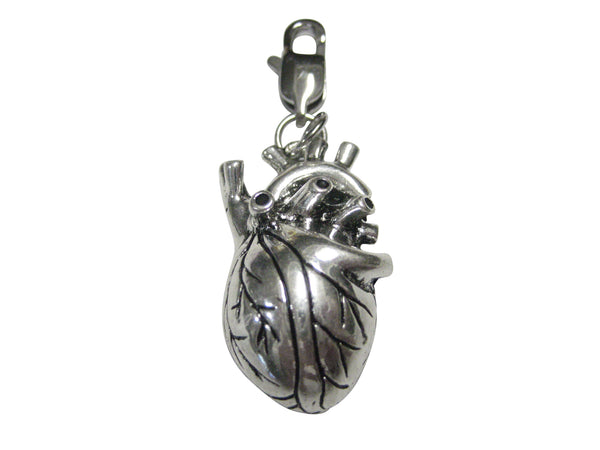 Black and Silver Toned Large Anatomical Heart Pendant Zipper Pull Charm