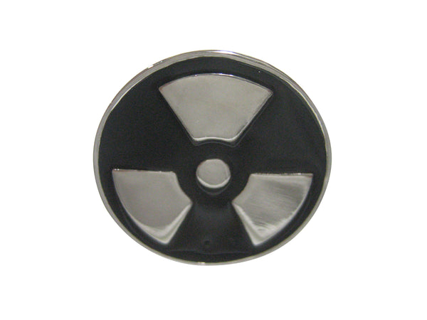 Black and Silver Toned Radioactive Symbol Adjustable Size Fashion Ring