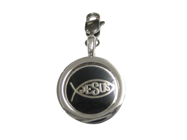 Black and Silver Toned Religious Ichthys Jesus Fish Pendant Zipper Pull Charm