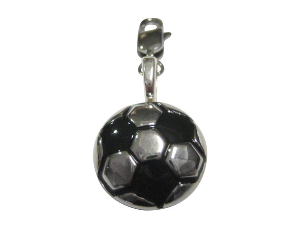Black and Silver Toned Soccer Ball Pendant Zipper Pull Charm