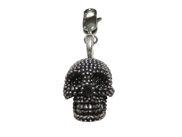 Black and Silver Toned Textured Skull Head Pendant Zipper Pull Charm