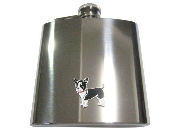 Black and White Toned Boston Terrier Dog 6oz Flask