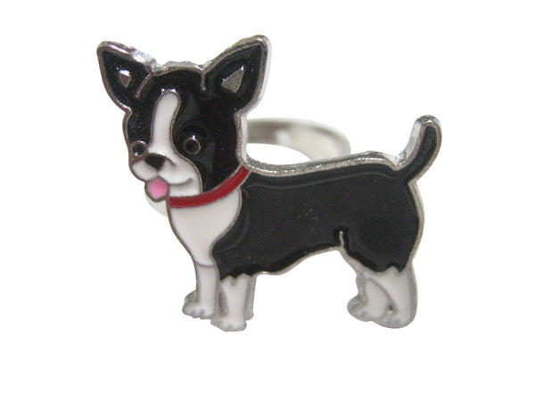 Black and White Toned Boston Terrier Dog Adjustable Size Fashion Ring