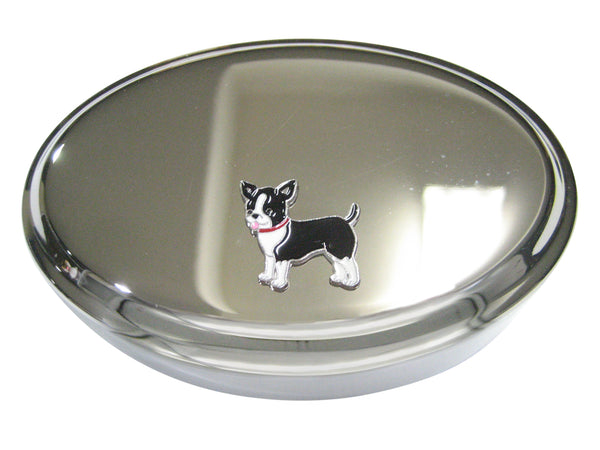 Black and White Toned Boston Terrier Dog Oval Trinket Jewelry Box