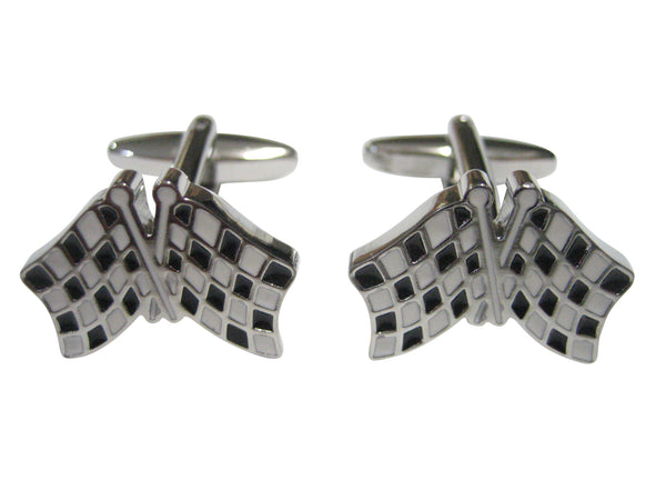 Black and White Toned Checkered Racing Flag Cufflinks