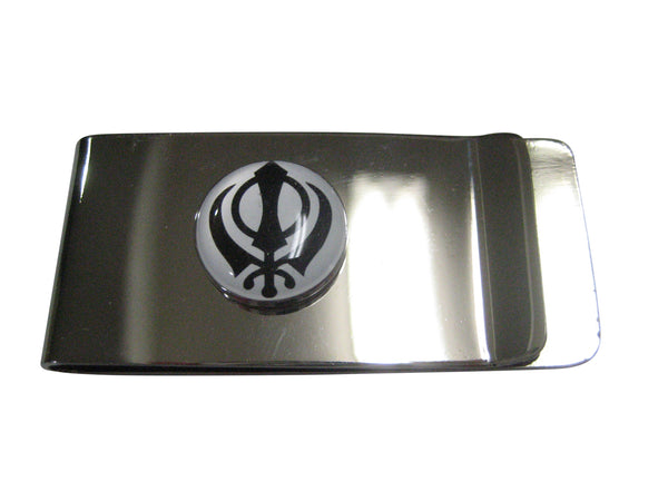 Black and White Toned Khanda Sikh Money Clip