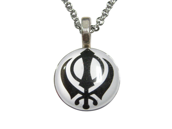Black and White Toned Khanda Sikh Pendant Necklace