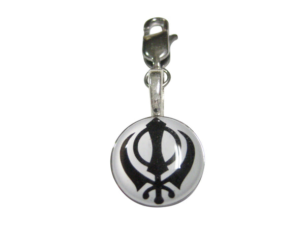 Black and White Toned Khanda Sikh Pendant Zipper Pull Charm
