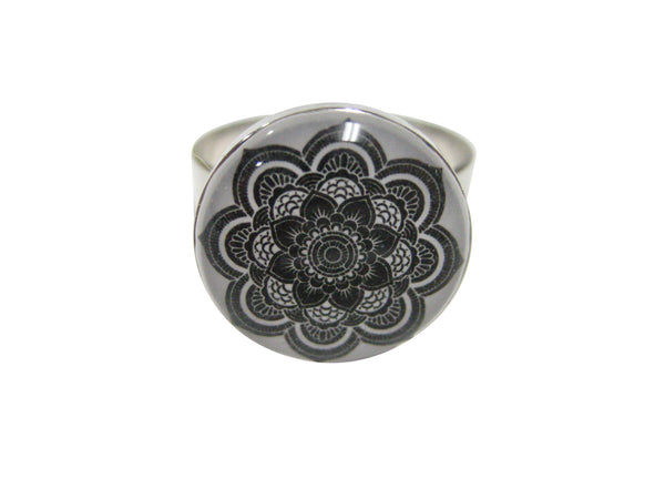 Black and White Toned Mandala Design Adjustable Size Fashion Ring
