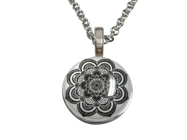Black and White Toned Mandala Design Pendant Necklace