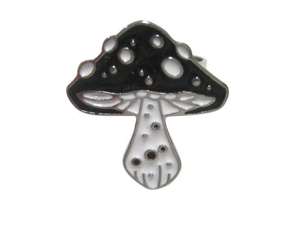 Black and White Toned Mushroom Fungus Adjustable Size Fashion Ring