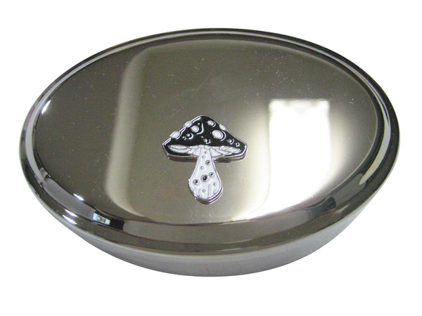 Black and White Toned Mushroom Fungus Oval Trinket Jewelry Box