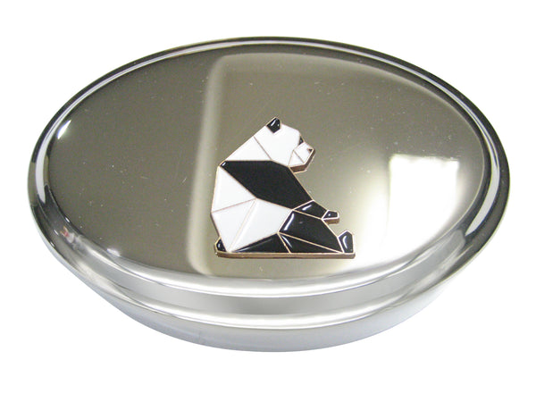 Black and White Toned Origami Sitting Panda Oval Trinket Jewelry Box