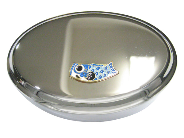 Blue Toned Festival Koi Flag Koinobori Oval Trinket Jewelry Box