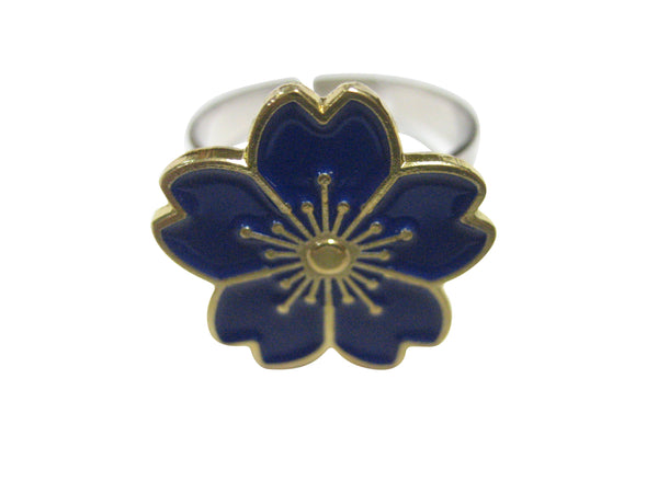 Blue Cherry Blossom Flower Adjustable Size Fashion Ring