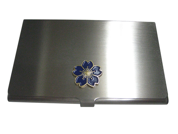 Blue Cherry Blossom Flower Business Card Holder