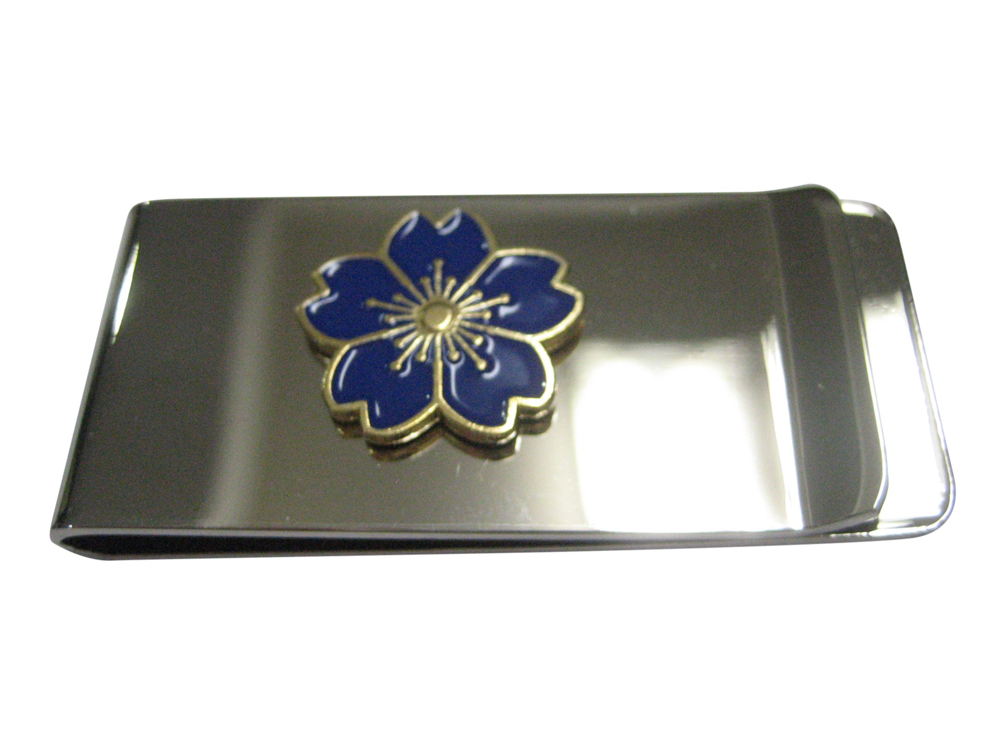 Blue Cherry Blossom Flower Money Clip