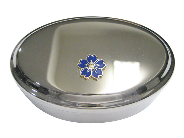 Blue Cherry Blossom Flower Oval Trinket Jewelry Box