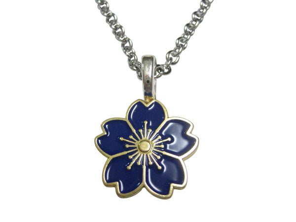 Blue Cherry Blossom Flower Pendant Necklace