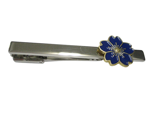 Blue Cherry Blossom Flower Tie Clip