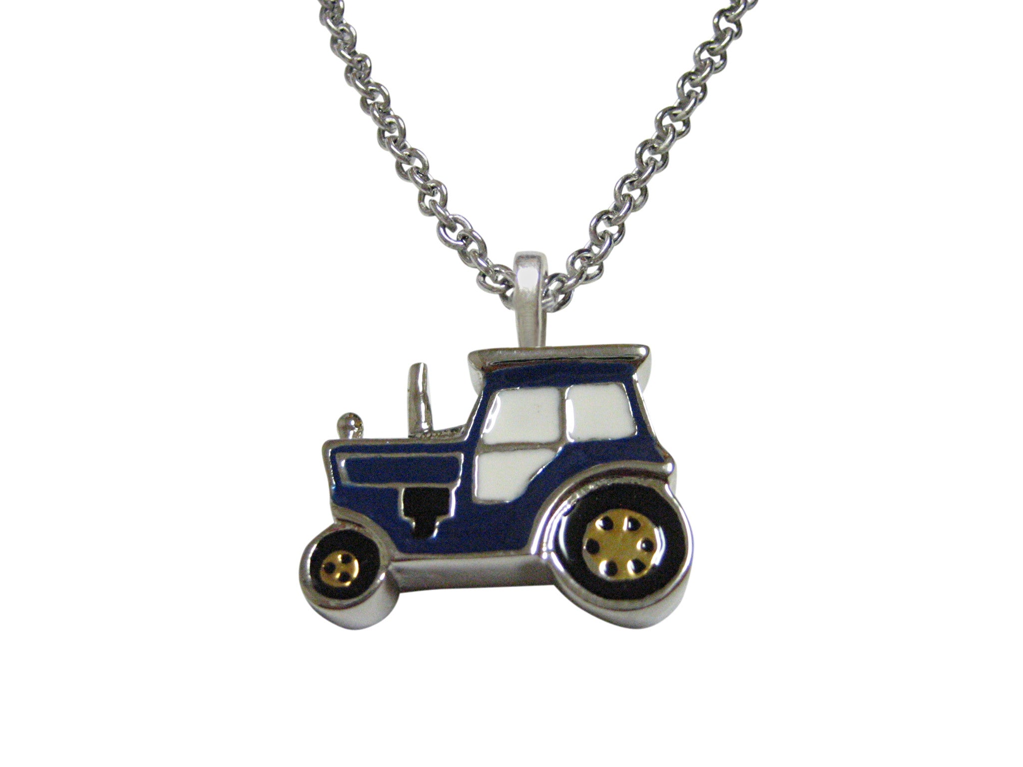 Blue Classic Farm Tractor Pendant Necklace