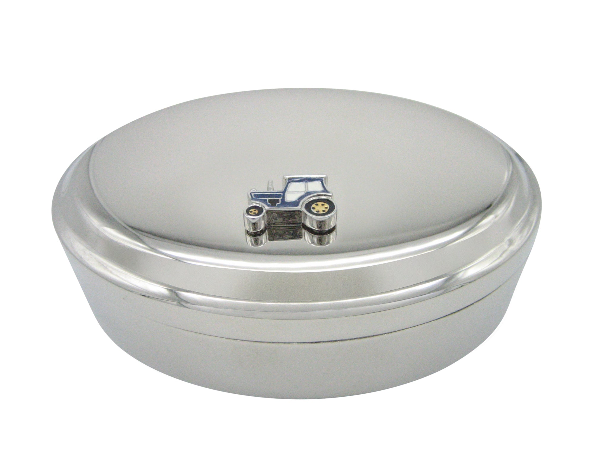 Blue Classic Farm Tractor Pendant Oval Trinket Jewelry Box