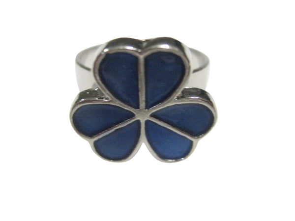 Blue Shamrock Clover Adjustable Size Fashion Ring