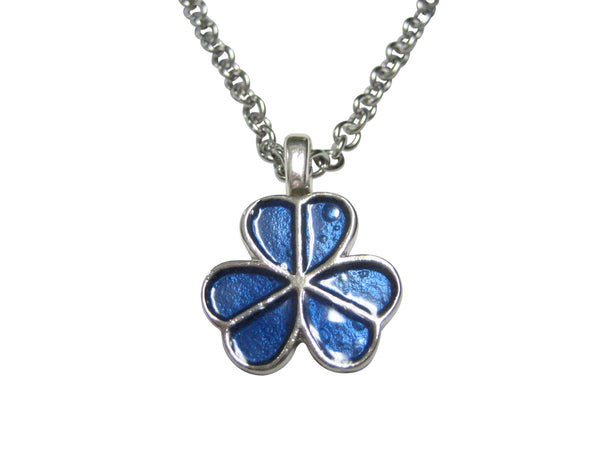 Blue Shamrock Clover Pendant Necklace