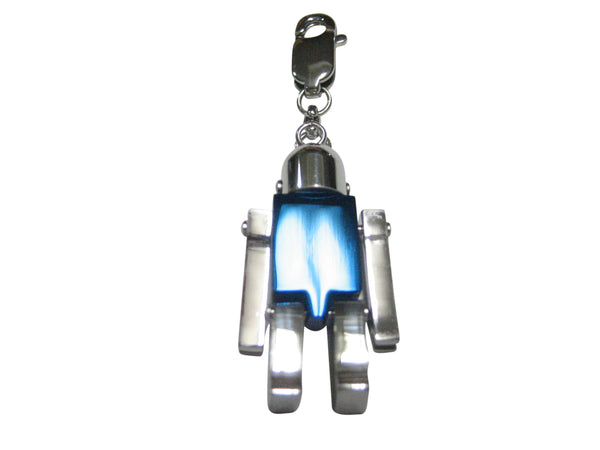 Blue Toned Chrome Robot Pendant Zipper Pull Charm