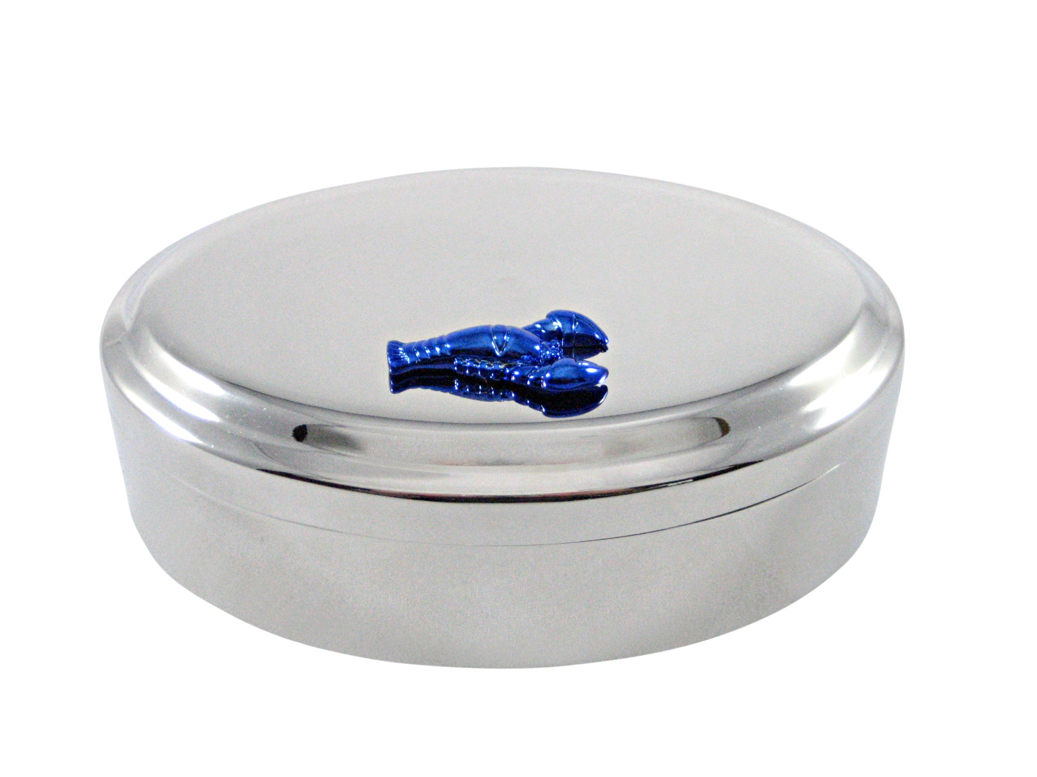 Blue Toned Lobster Pendant Oval Trinket Jewelry Box