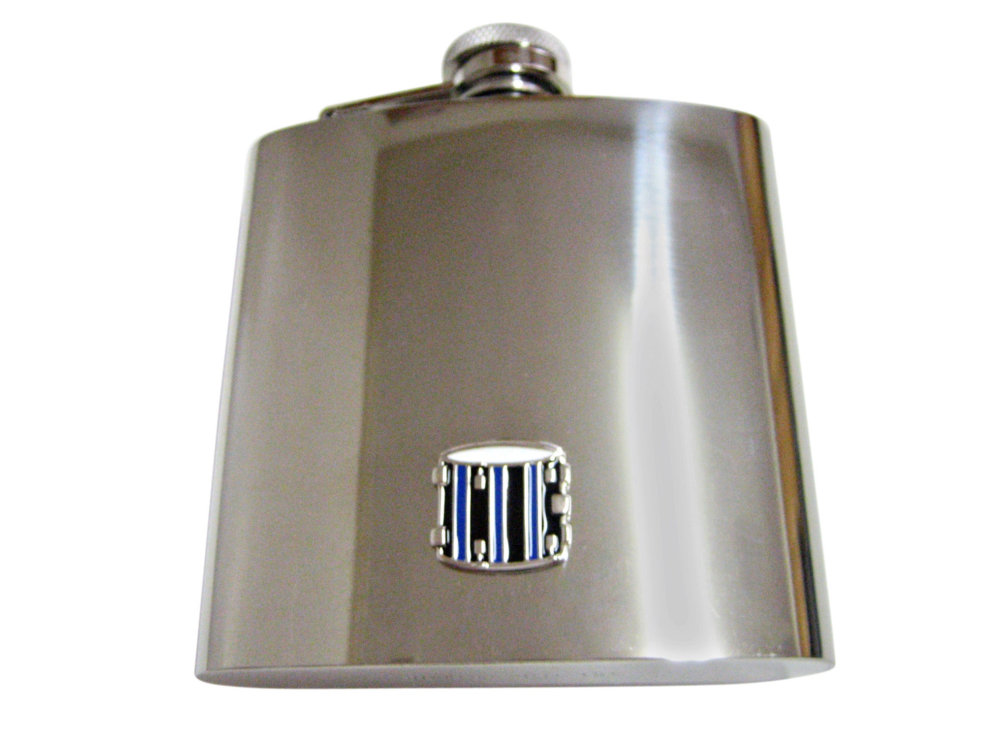 Blue and Black Toned Drum Musical Instrument 6 Oz. Stainless Steel Flask
