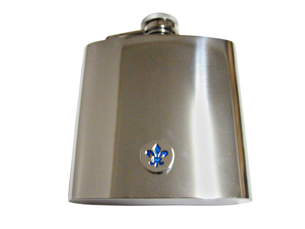Blue and Silver Fleur de Lys 6 Oz. Stainless Steel Flask