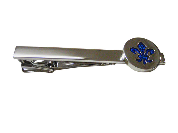 Blue and Silver Toned Fleur de Lys Square Tie Clip