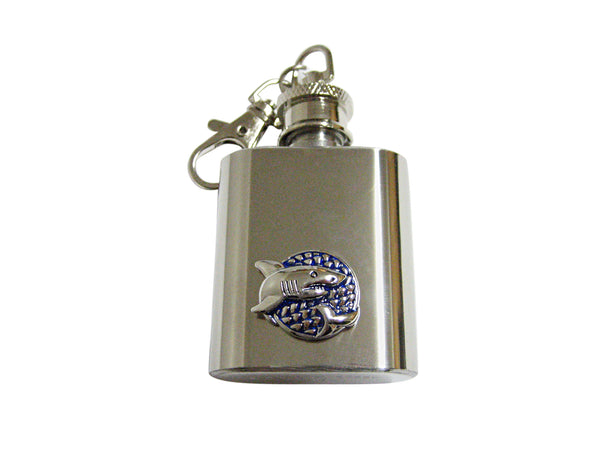 Blue and Silver Toned Shark 1 Oz. Stainless Steel Key Chain Flask