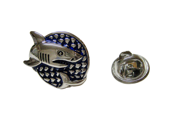 Blue and Silver Toned Shark Lapel Pin