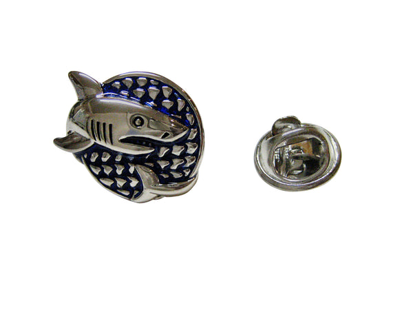 Blue and Silver Toned Shark Pendant Lapel Pin