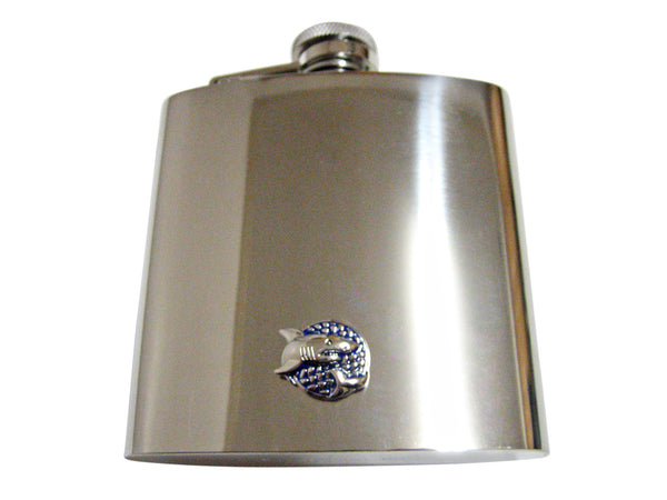 Blue and Silver Toned Shark 6 Oz. Stainless Steel Flask