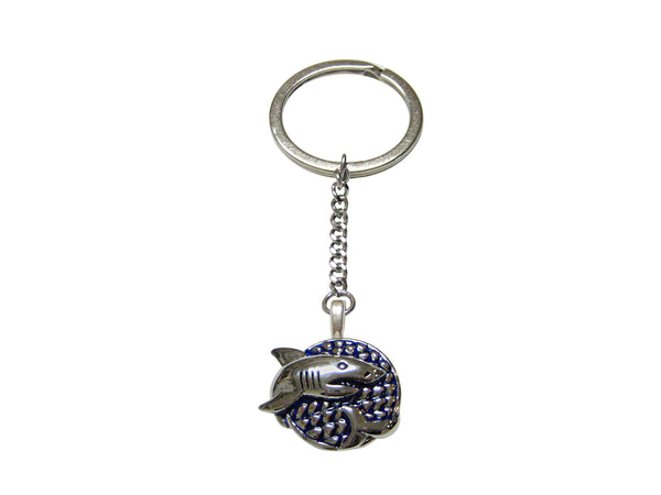 Blue and Silver Toned Shark Pendant Keychain