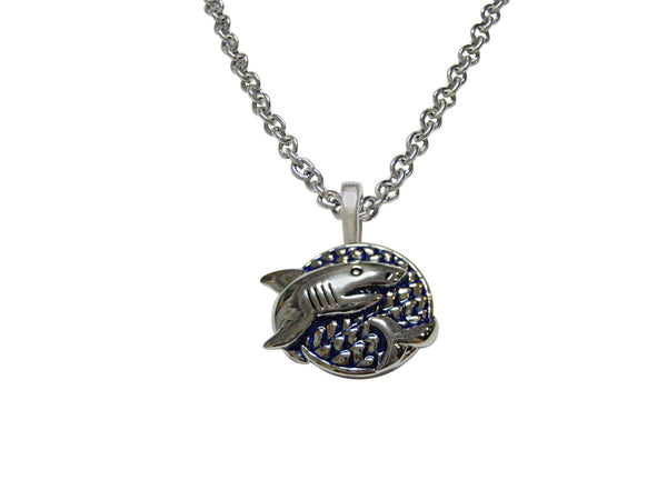 Blue and Silver Toned Shark Pendant Necklace