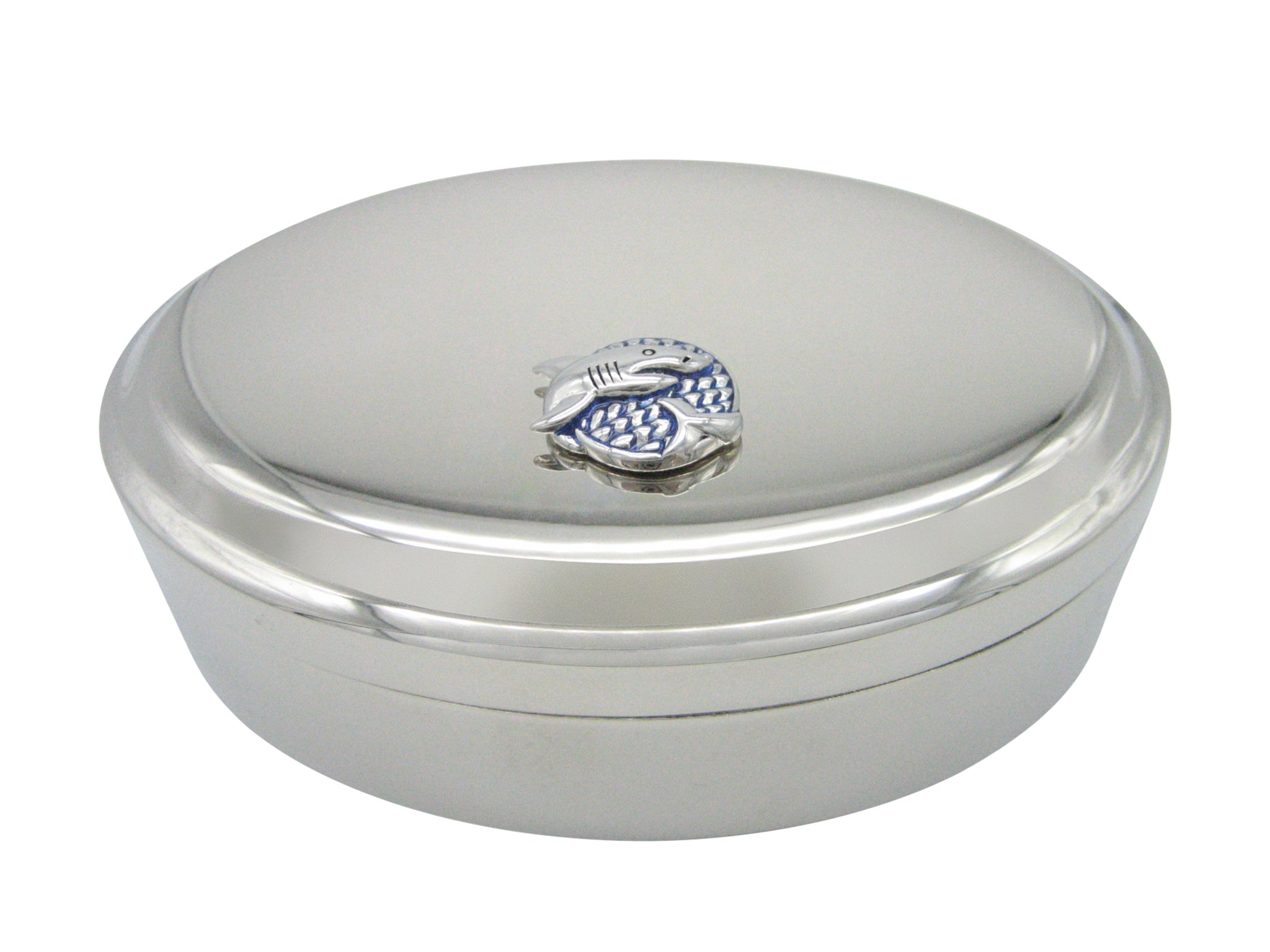 Blue and Silver Toned Shark Pendant Oval Trinket Jewelry Box