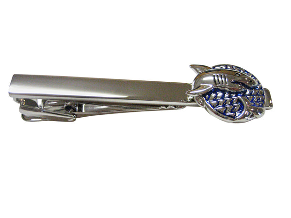 Blue and Silver Toned Shark Square Tie Clip