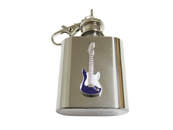 Blue and White Toned Full Guitar 1 Oz. Stainless Steel Key Chain Flask