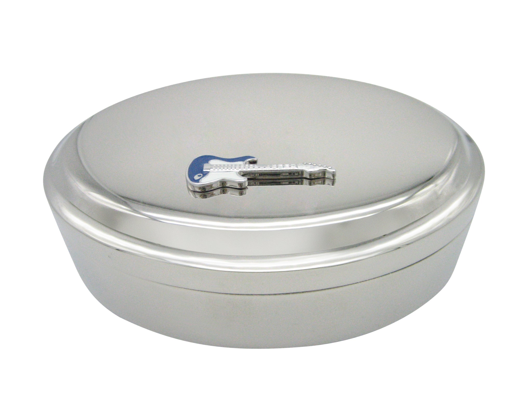 Blue and White Toned Rocker Guitar Pendant Oval Trinket Jewelry Box