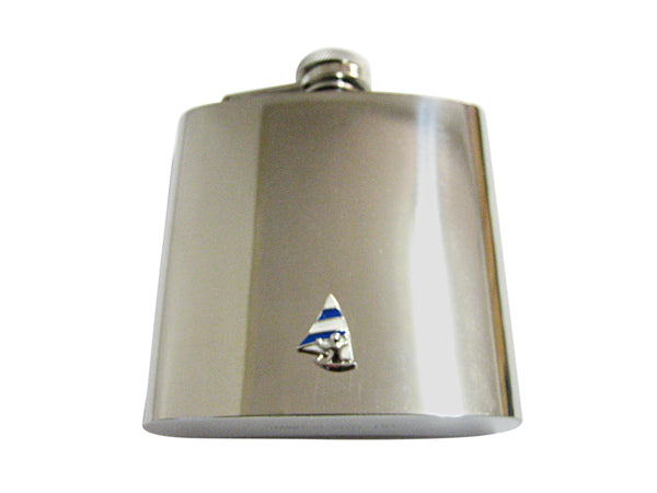 Blue and White Toned Wind Surfing 6 Oz. Stainless Steel Flask