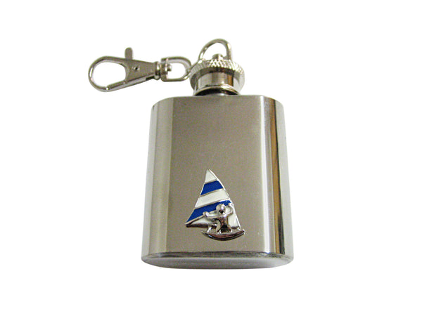 Blue and White Toned Wind Surfing 1 Oz. Stainless Steel Key Chain Flask