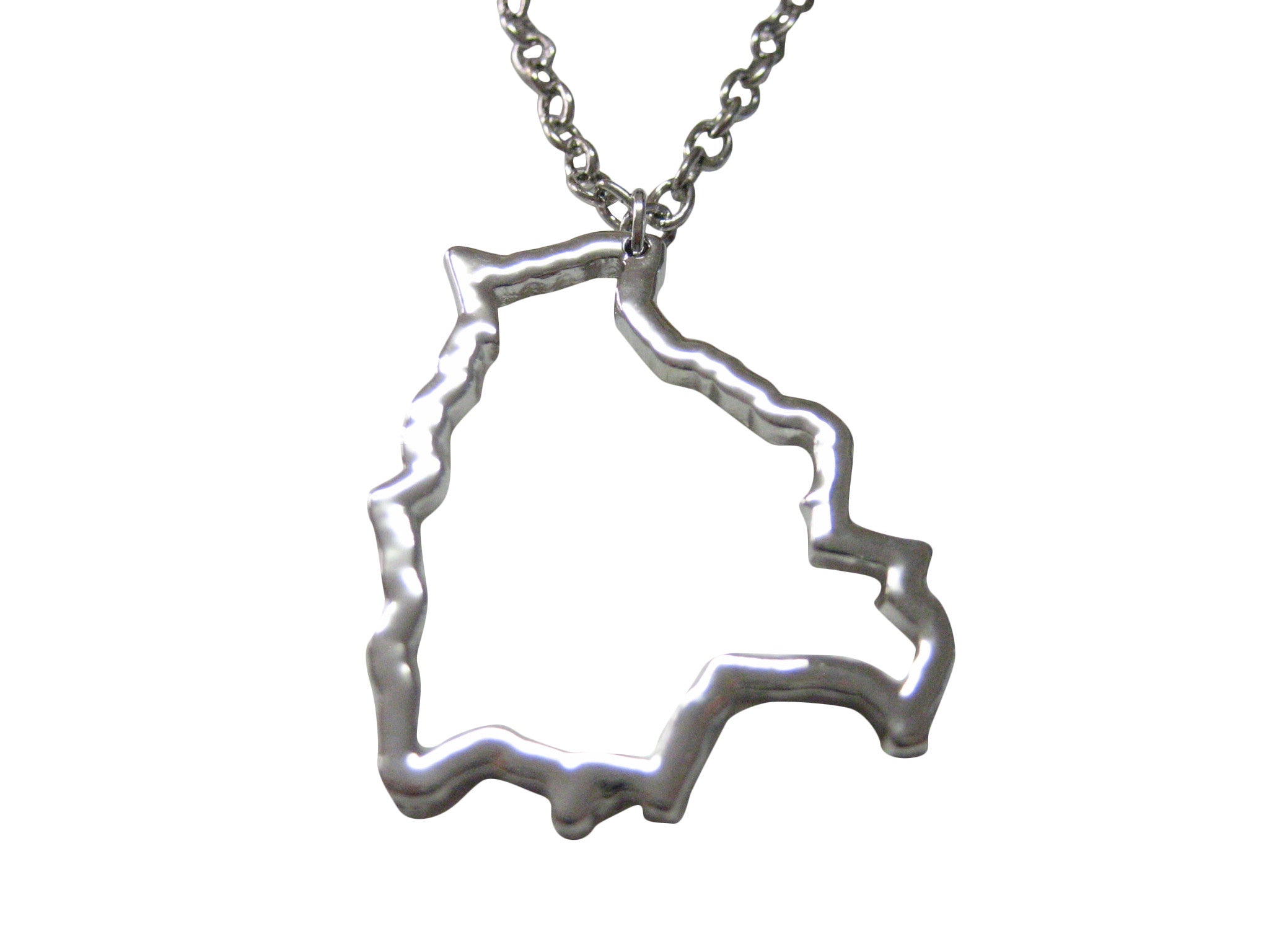 Silver Toned Bolivia Map Outline Pendant Necklace